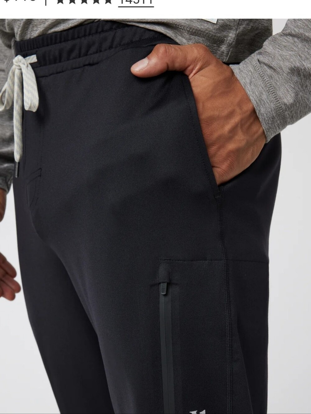 Vuori Sunday Performance Black Men's Athletic Jogger Pants with Zip Pocket - Picture 7 of 7